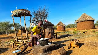 Morning routine\/\/preparing  breakfast  using Carmel's milk\/African village life