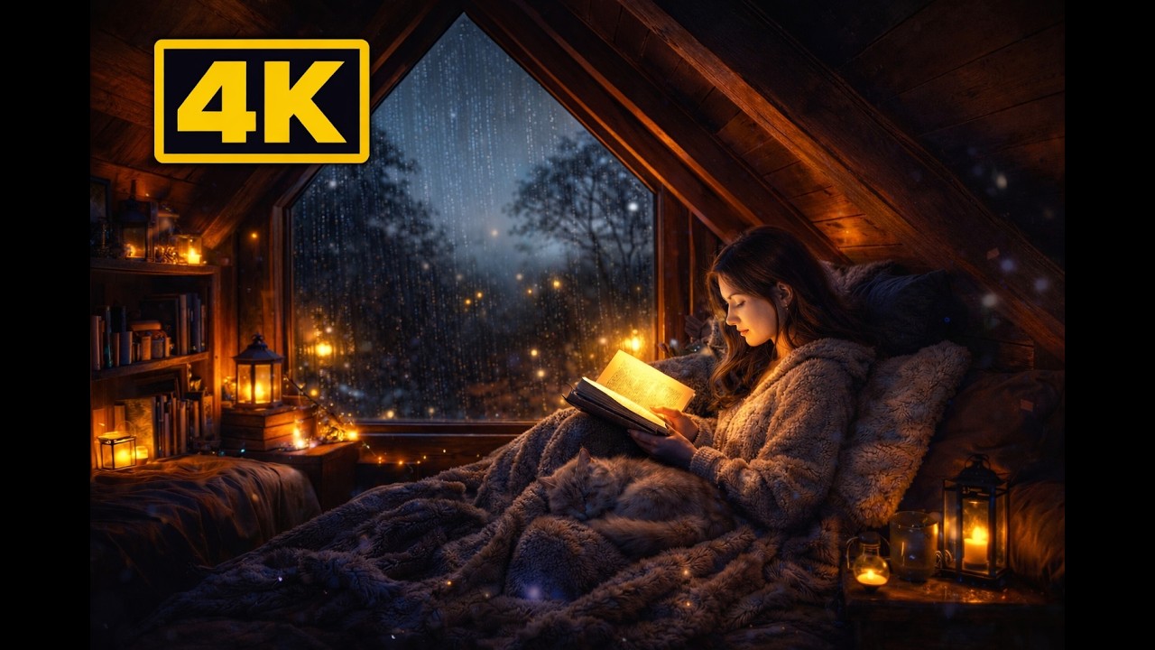 Heavy Rain on Window in Cozy Attic Cabin 🌧️ Thunder & Rain Sounds for Sleep, Study, Relax