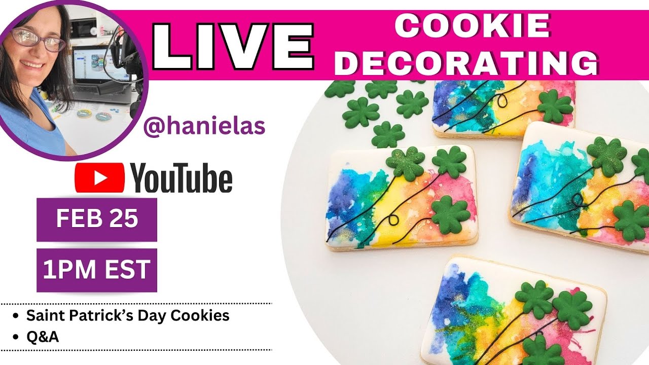 Watercolor Rainbow Saint Patrick's Day Cookies ✨🌈- Live Cookie Decorating