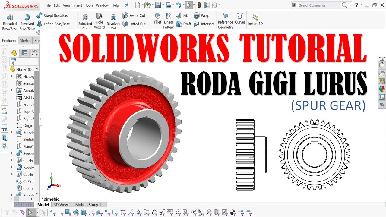 TUTORIAL SOLIDWORKS PART DESIGN CARA MEMBUAT 3D SPUR GEAR RODA GIGI Tutorial solidworks part design cara membuat 3d spur gear roda gigi