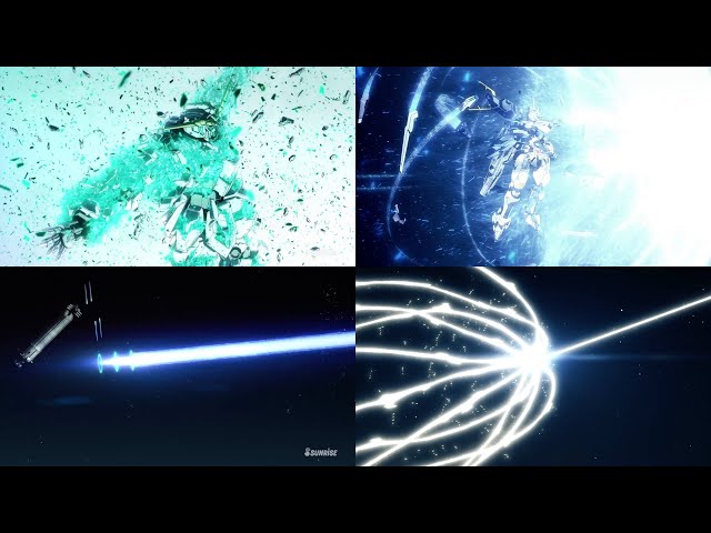 Unicorn u0026 Aerial Block Laser Comparison (Gundam Witch From Mercury EP23 ガンダム水星の魔女 ユニコーン エアリアル レーザ比較) class=