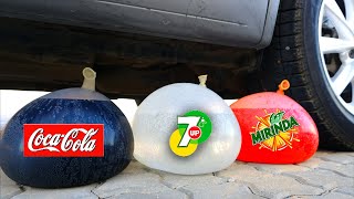 Crushing Crunchy &amp; Soft Things by Car! Coca Cola, Fanta, Mirinda Balloons vs Car