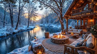 Download Lagu Soothing February Winter at Cozy Lakeside Porch ❄🔥 Piano Music \u0026 Crackling Fireplace for Relax MP3