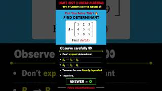 Determinant Question Using Observation | |GATE Maths|| Determinant Shortcut||