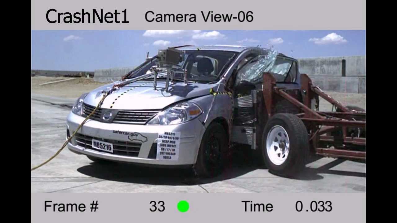 Nissan Versa 2011 Side Crash Test NHTSA High Speed Cam