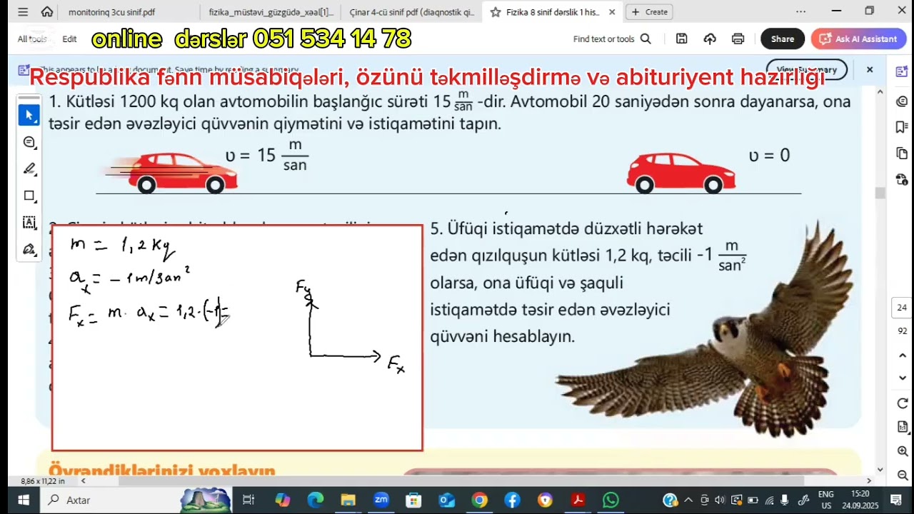 8-ci sinif fizika Yeni dərslik.Nyutonun 2-ci qanunu Tapşırıq izahları #fizika #dərslər 