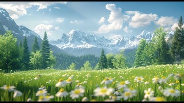 Relaxing Spring Meadow with Birds Chirping Ambient Nature Sounds Wildflowers Mountain View 8 Hours