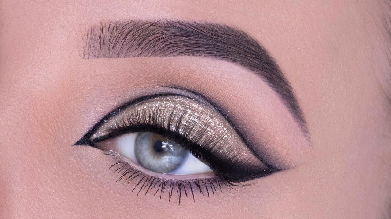 Champagne Golden Glam Eye Look with Eyeliner Crease YouTube