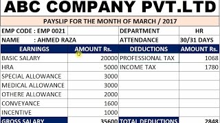 How To Make Salary Pay Slip In MS Excel # 37