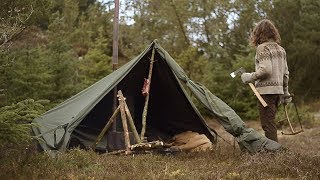 BUSHCRAFT TRIP  CANVAS TENT, WOOD STOVE, CHAIR MAKING, HOMEMADE TOOLS etc.