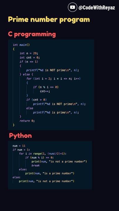 Prime number program in C and Python #cprogramming #pyhton #python ...