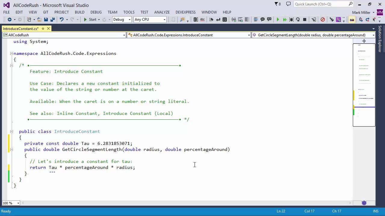 DevExpress CodeRush: Introduce Constant - YouTube