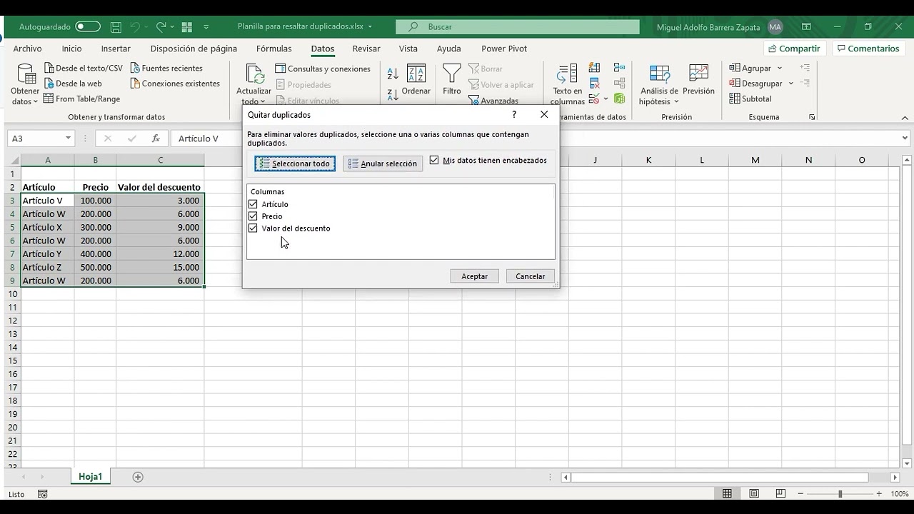 VE034 Quitar duplicados - Excel Intermedio - YouTube