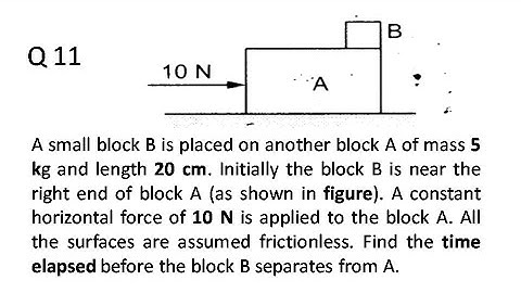 A small block B is placed on another block A of mass 5 kg and length 20 cm. Initially the block B