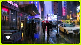 It's pouring in Times Square 🗽 NEW YORK at Night 4K