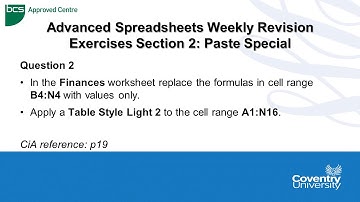 ECDL Coventry University: Advanced Spreadsheets Weekly Revision Paper Question 2 - Paste Special