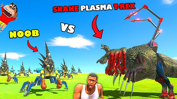 Upgrading NOOB T-REX into UNDEFEATED SNAKE T-REX with SHINCHAN and CHOP in Animal Revolt Battle SIM