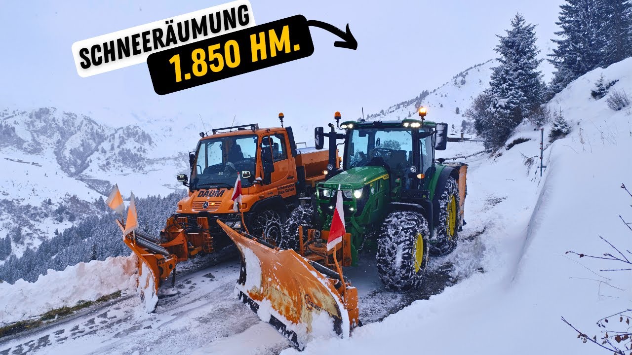 ❄️Plowing Fresh snow in the Alps at 1850m❄️Unimog U400 | John Deere #asmr @Agrarvideos Lipperhof