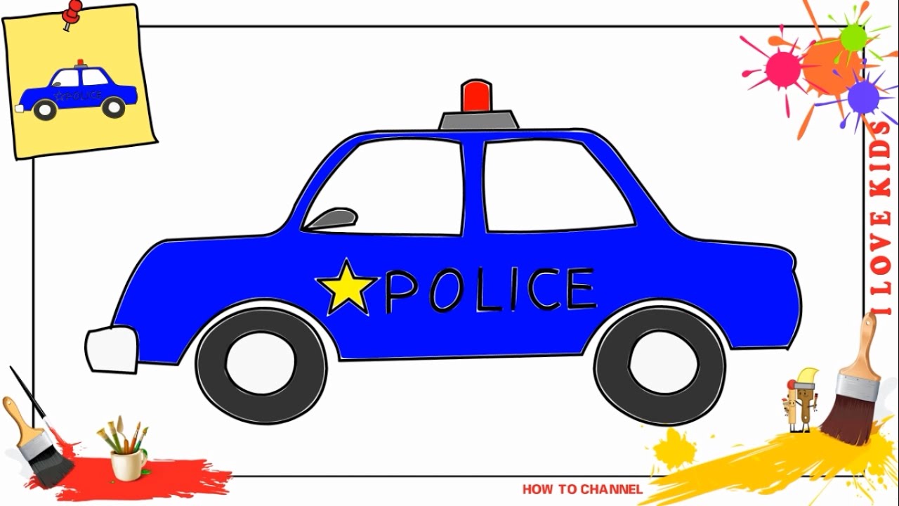 How to draw a police car 2 EASY & SLOWLY step by step for ...