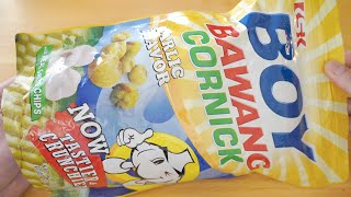 Filipino Snacks - Boy Bawang Cornick, Deep-Fried Corn Snack w/ Crispy Garlic Chips [4K ASMR]