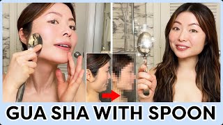 GUA SHA WITH SPOON🥄FOR DOUBLE CHIN, SAGGING JOWLS, TURKEY NECK✨LOOK YOUNGER SPOON FACE MASSAGE✨