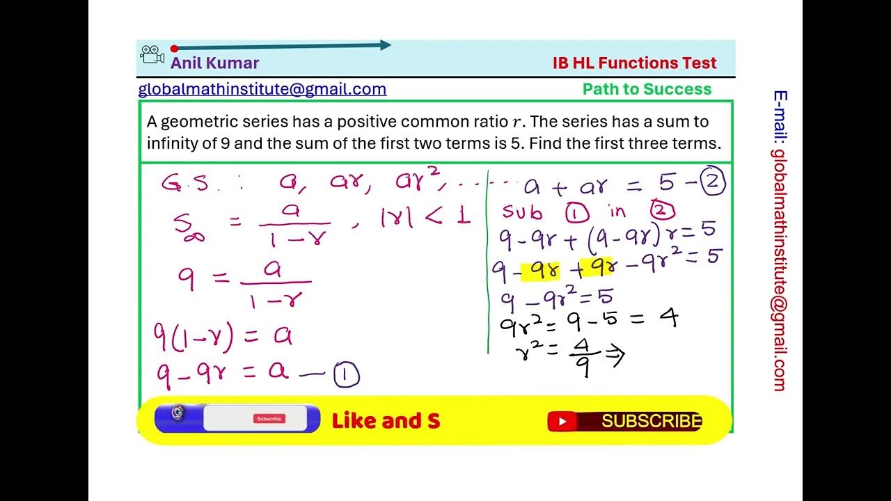 Find Geometric Sequence from Infinite Sum of 9 and First Two Terms Sum ...