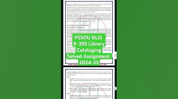 PSSOU BLIS K-293 Library Cataloging Solved Assignment 2024-25 #pssou #notesworld #solvedassignment