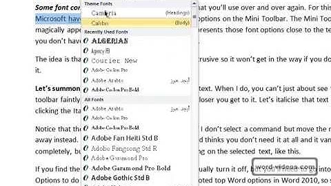 Mini Toolbar In Word 2010