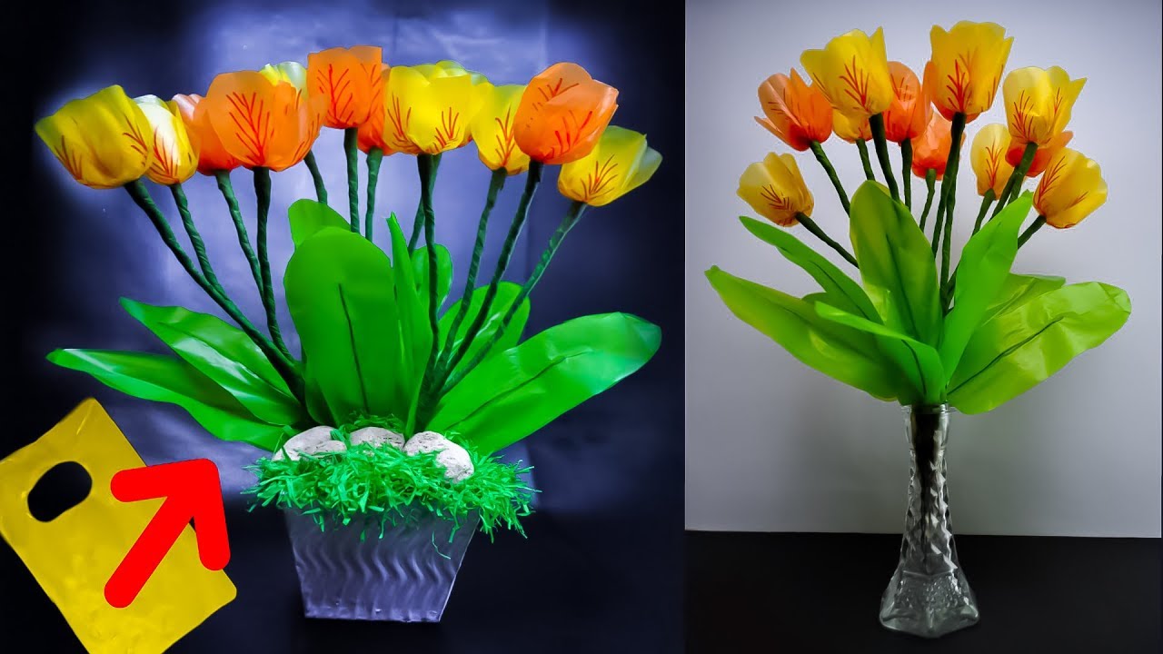  cara  membuat  bunga  tulip  kuning dari plastik how to make 