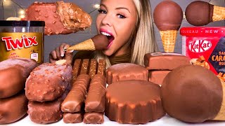 ASMR KITKAT SALTED CARAMEL ICE CREAM, TWIX, HAZELNUT, CHOCOLATE DIP, KLONDIKE MUKBANG 먹방 HUNNIBEE screenshot 4