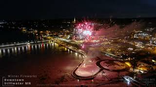 Winter Fireworks Downtown Stillwater Minnesota Drone Aerial Views