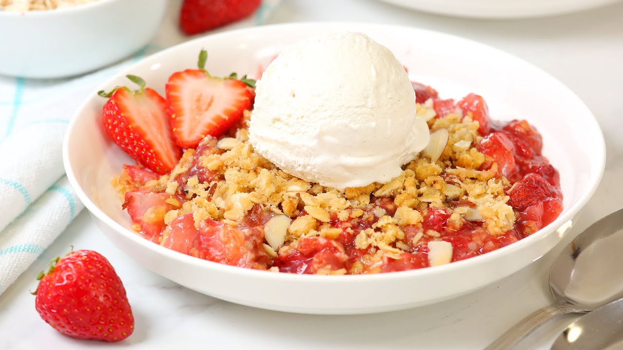 Strawberry Vanilla Crisp | Easy + Delicious Summer Dessert! | The Domestic Geek