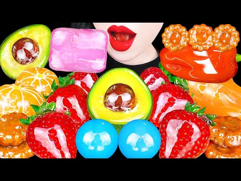 ASMR RAINBOW TANGHULU CANDIED FRUIT (AVOCADO, STRAWBERRY, ALOE, GUMMY) EATING SOUNDS MUKBANG 먹방