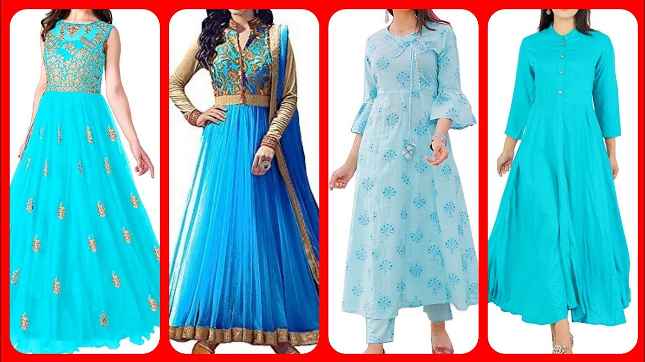 light blue colour long frock