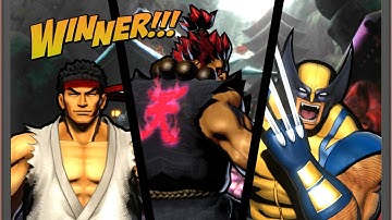 Ultimate Marvel vs Capcom 3 Ryu, Akuma, & Wolverine (Arcade Mode)