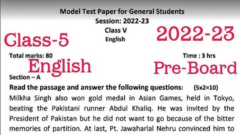 Pre Board Exam #class5 English Sample paper #pseb #solved #class-5