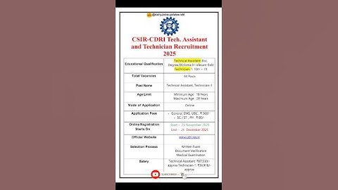 CSIR-CDRI Tech. Assistant and Technician Recruitment 2025| New Vacancy 2025|dailyJobs updates#shorts