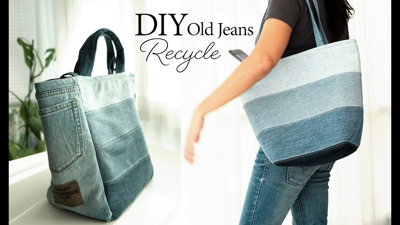 2 DIY old jeans recycle tote bag | Sewing | Tutorial | Speed - YouTube
