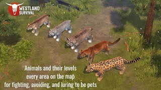 Westland Survival: animals and their levels- every area on the map(for fighting, avoiding, luring)
