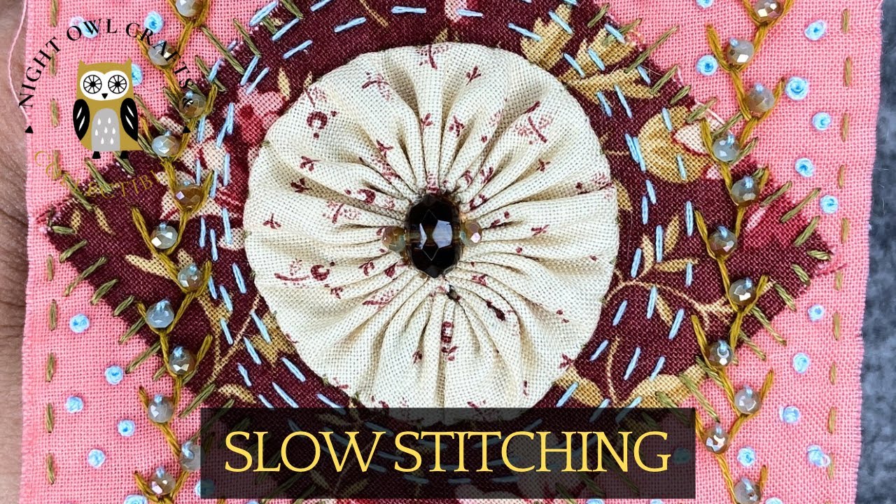 How To Slow Stitch A Scrap Fabric Square With Beads #embroidery #stitching #slowstitching