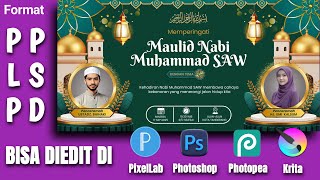 Desain Banner/Template Maulid Nabi Muhammad SAW 1447H / 2025, peringatan maulid (Format PLP & PSD)