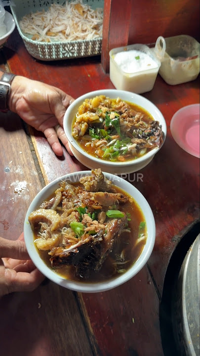 creative mixed chicken porridge with beef and rawon sauce per portion 13,000 #food #foodie #culin...