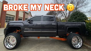 NFL Player CRAZY REVIEW!! HUGE lifted GMC on Tangerine CHROME FTS lift | Lifted Trucks | Bloopers