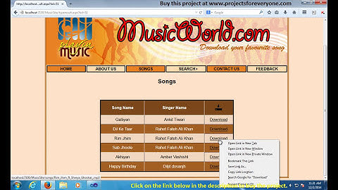 Online Music Website Project in ASP.Net with C#.Net and SQL Server with source code - Songs Project
