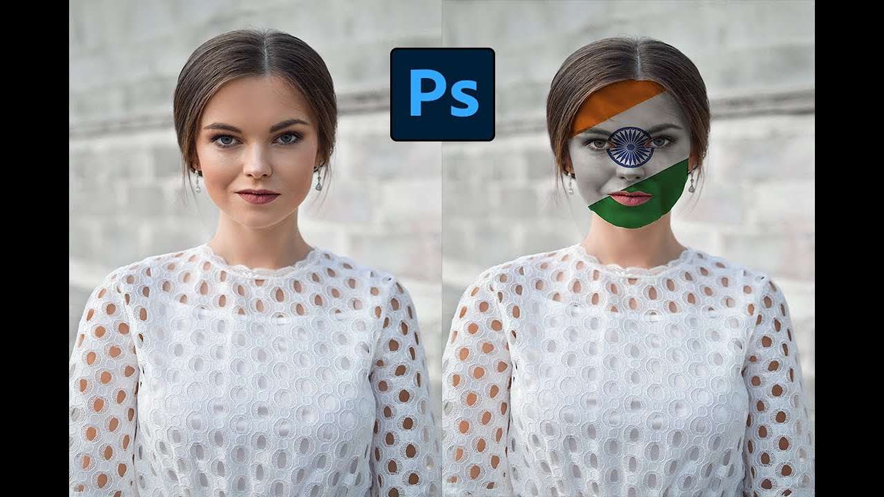 How to Paint flag into a Face. Adobe Photoshop Tutorial.
