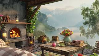 Cozy Living Room & Lakeside Ambience - Morning Rainy Day Spring Jazz Relaxing Music to Work, Study