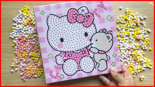 Tô màu sáng tạo mèo Kitty và gấu bông với hạt bông xốp pom -Painting Hello Kitty (Chim Xinh channel)