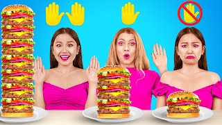 NO HANDS vs ONE HAND vs TWO HANDS! Funny FOOD Situations! 100 LAYERS of Food by 123 GO! CHALLENGE