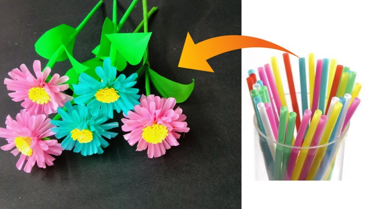 Flowers from waste drinking straws
