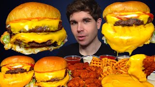 ASMR MUKBANG STUFFED CHEESE BURGERS HOT CHICKEN NUGGETS & FRIES | WITH CHEESE | Magic Mikey